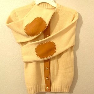 Vintage knitted sweater with leather elbow patches